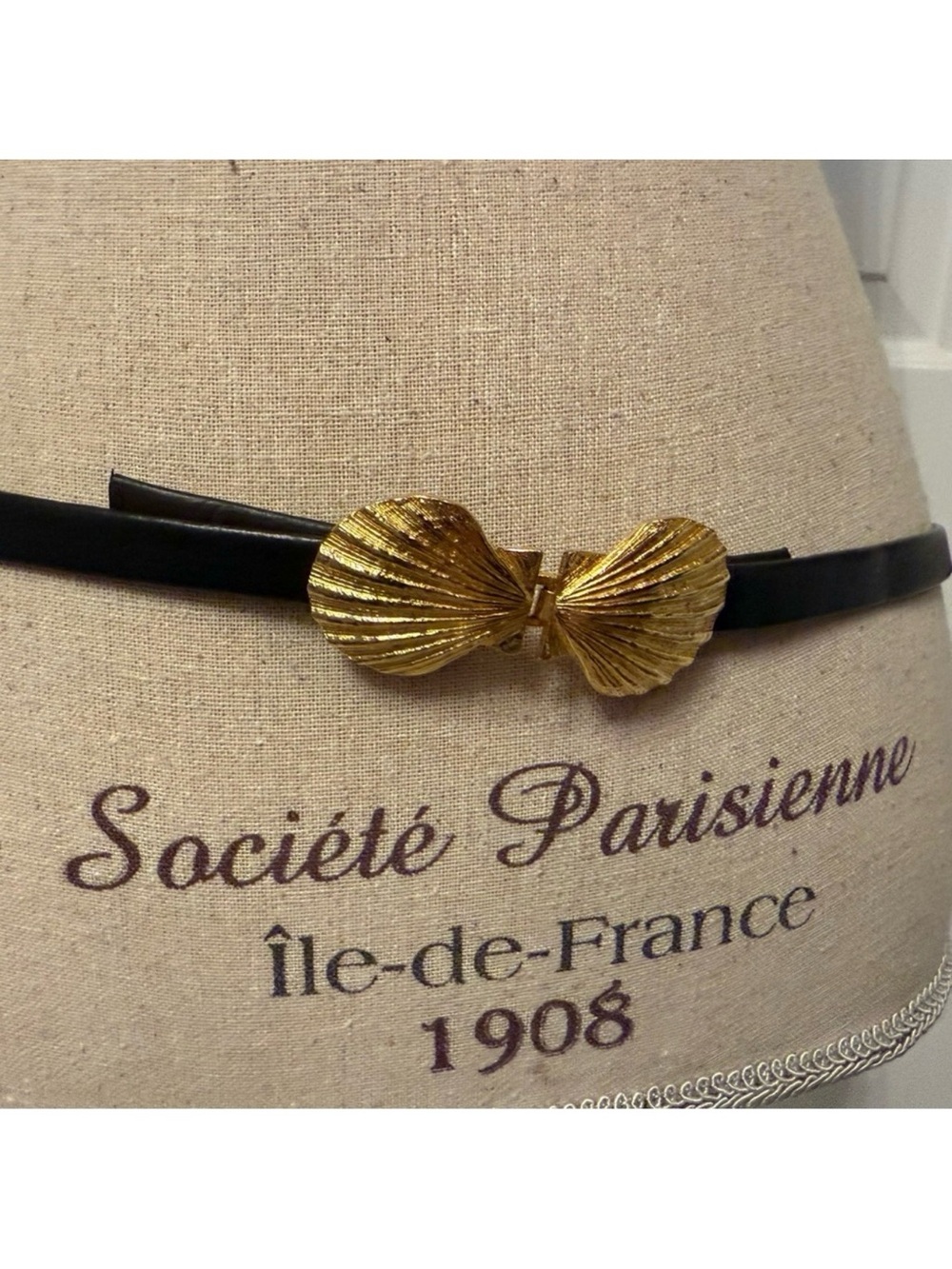 DOTTY SMITH BELT BUCKLE GOLD TONE SHELL 2 PIECE VINTAGE BROWN SKINNY STRAP